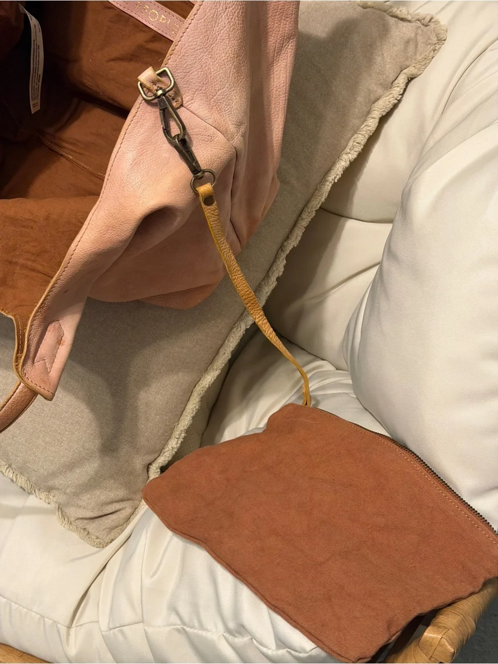Free People Tivoli Leather Tote Bag Tan NWOT Pebbled Leather Slouchy Tote - Picture 8 of 16